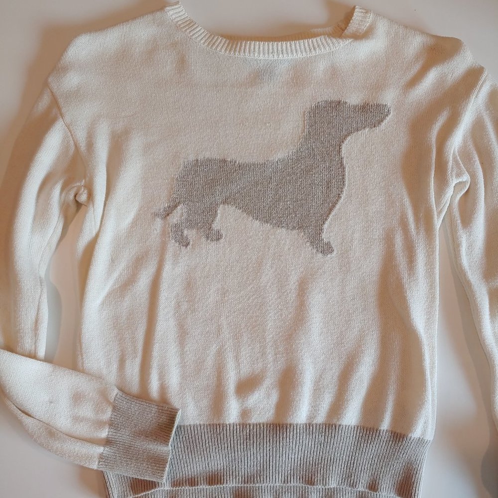 Gap Kids | Cream Pullover Sweater with Knitted In Platinum Sparkle Dachshund | L